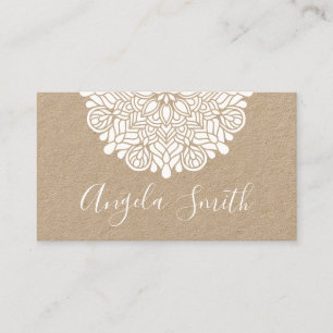 Carte De Visite Professeur de Yoga Mandala Floral Blanc Naturel