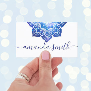 Carte De Visite Professeur de Yoga Mandala Galactique Bleu Aqua