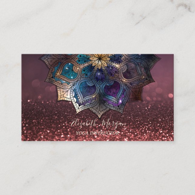 Carte De Visite Professeur de yoga Mandala Gold chic Bokeh (Devant)