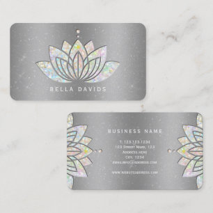 Carte De Visite Professeur de Yoga Mandala Lotus Pailleté Argent