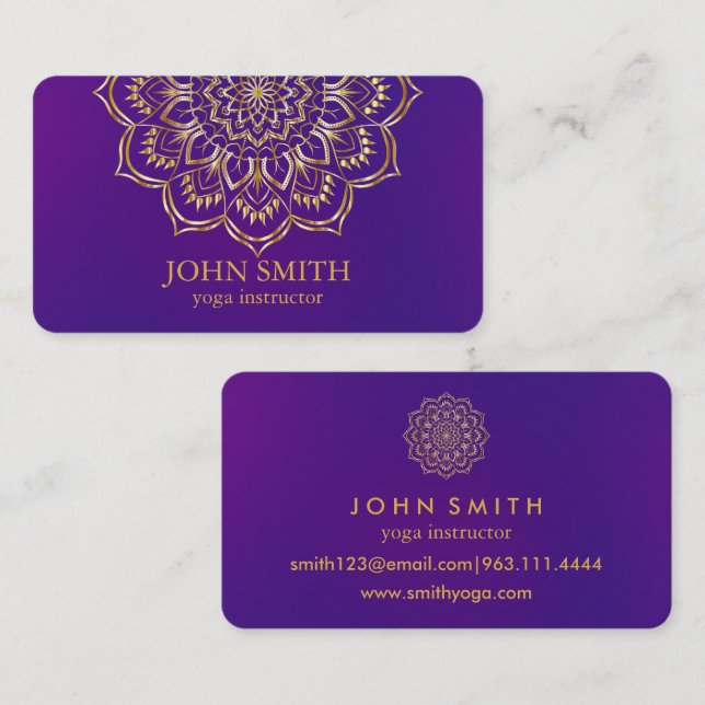 Carte De Visite Professeur de Yoga Mandala Moderne Sarcelle & Or (Devant / Derrière)