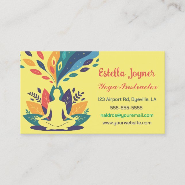 Carte De Visite Professeur de yoga modifiable (Devant)