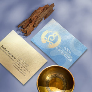 Carte De Visite Professeur de Yoga Pose de Méditation Bleu et Or Z