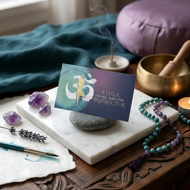 Carte De Visite Professeur de Yoga Pose de Méditation Symbole OM V (Créateur téléchargé)