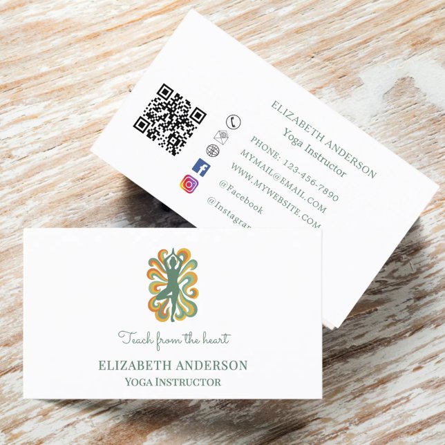 Carte De Visite Professeur de yoga pose slogan rétro vert (Créateur téléchargé)