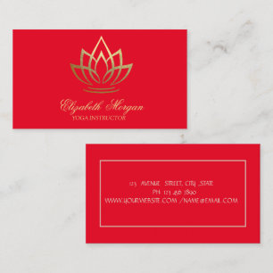 Carte De Visite Professeur de yoga, Rouge, Lotus doré