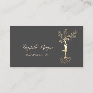 Carte De Visite Professeur de yoga, silhouette de femmes Gold Tree