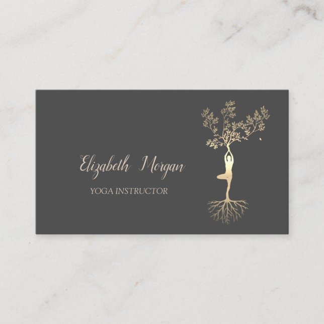 Carte De Visite Professeur de yoga, silhouette de femmes Gold Tree (Devant)