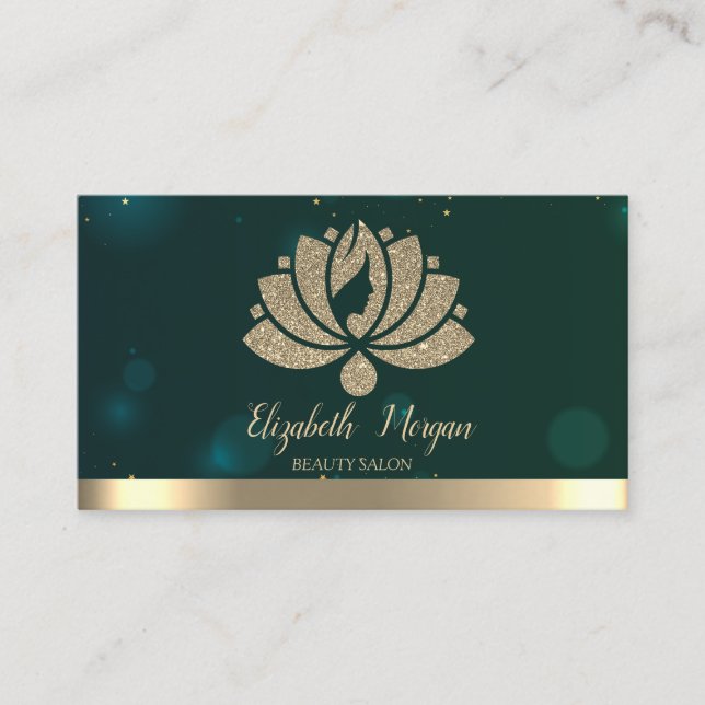 Carte De Visite Professeur de Yoga Vert,Salon de Beauté Lotus (Devant)
