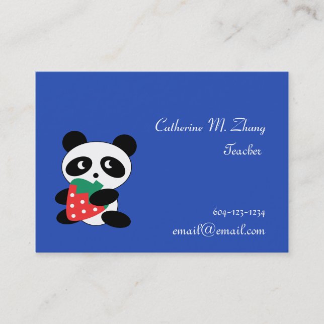 Carte De Visite professeur d'école, panda, fraise (Devant)