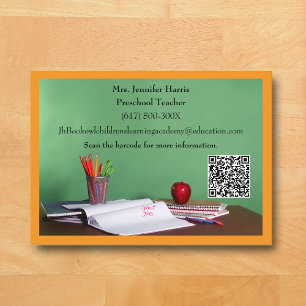 Carte De Visite Professeur d'école primaire Orange Code QR