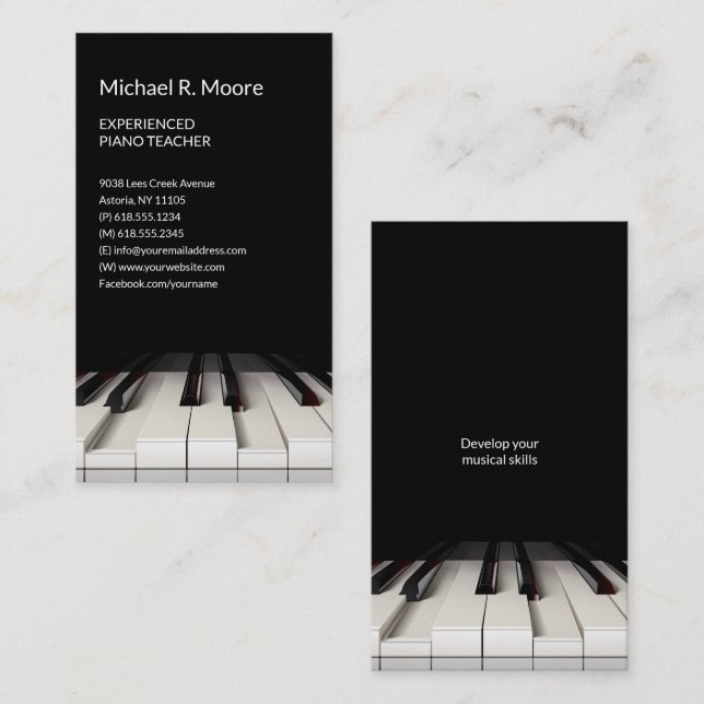 Carte De Visite Professeur expérimenté de piano | Music Keys Busin (Devant / Derrière)