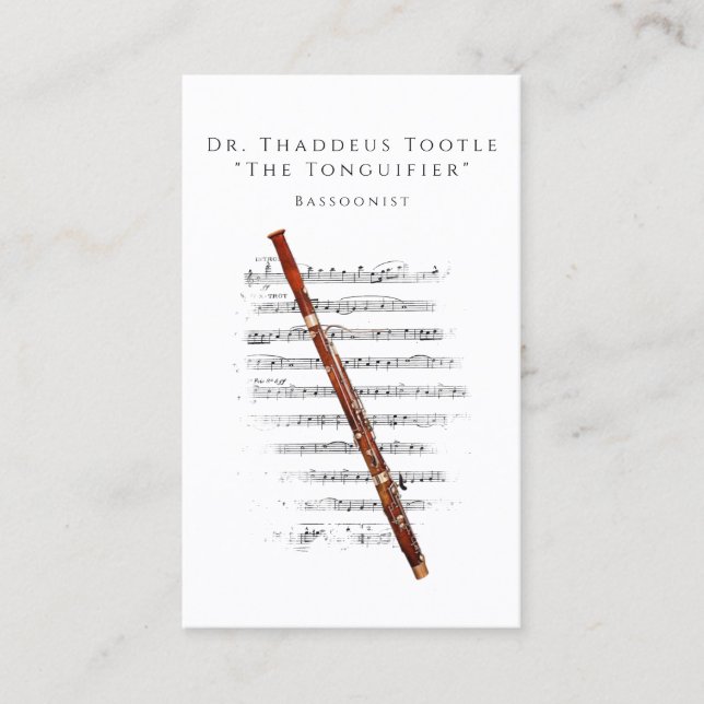 Carte De Visite Professeur professionnel de musique bassooniste et (Devant)
