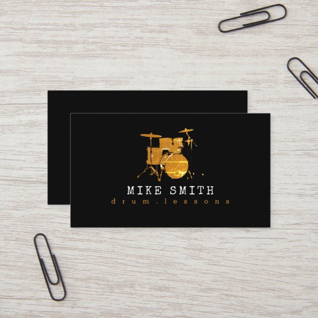 Carte De Visite Professeur professionnel de tambour | Cool Drummer (Devant/Arrière en situation)