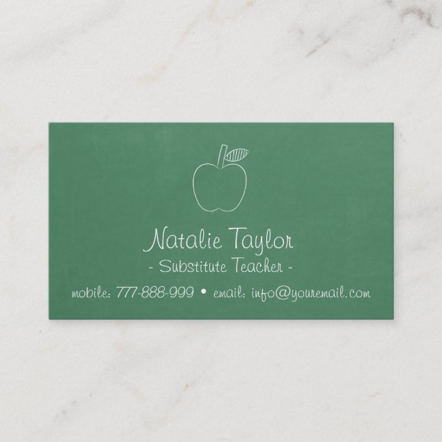 Carte De Visite Professeur Remplacant Tableau Vert Doodle Apple (Devant)