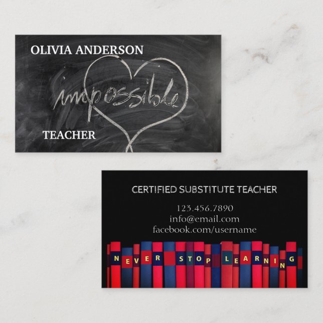 Carte De Visite Professeur | Tutor NE CESSE JAMAIS D'APPRENDRE (Devant / Derrière)