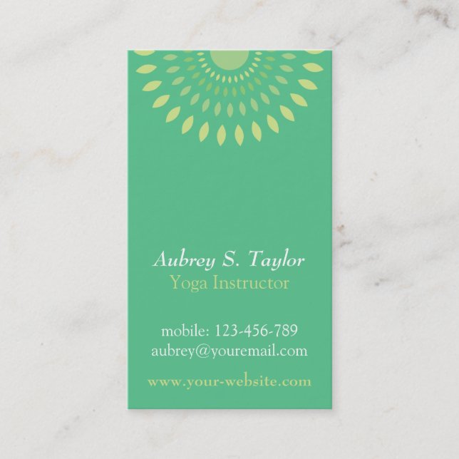 Carte De Visite Professeur vert de détente simple de yoga de (Devant)