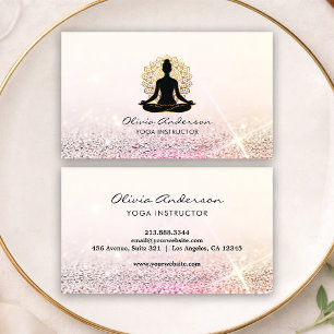 Carte De Visite Professeure de yoga à paillettes roses Coach de mé