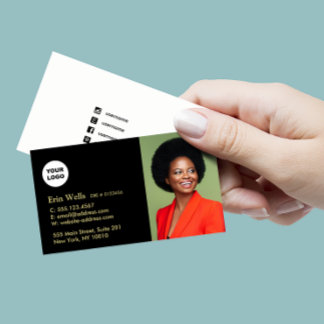 Carte De Visite Professional Black Ajouter logo photo Médias socia