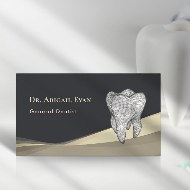 Carte De Visite Professional Black and Gold 3D Tooth Icon Dentist (Professional Black and Gold 3D Tooth Icon Dentist Business Card)