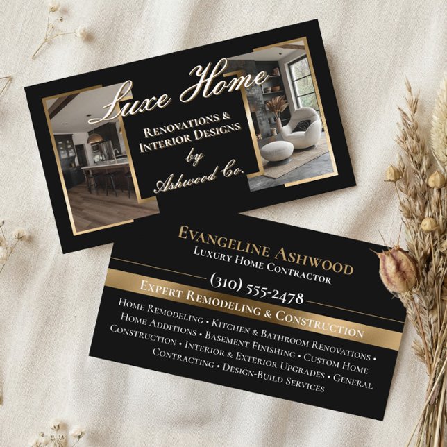 Carte De Visite Professional Black Gold Home Remodeling Contractor (Professional Black Gold Home Remodeling Contractor Business Card)