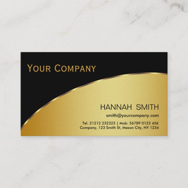 Carte De Visite Professional Black Gold Metal Moderne élégant Busi (Devant)