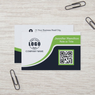 Carte De Visite Professional Black Green ajoutez votre logo QR Cod