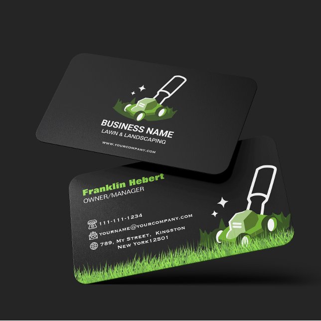 Carte De Visite Professional Black Green Lawn Care & Landscaping (Créateur téléchargé)