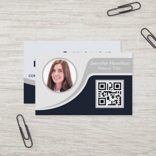 Carte De Visite Professional Black Grey ajoutez votre logo QR (Devant/Arrière en situation)