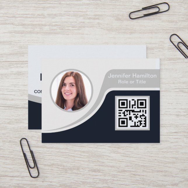 Carte De Visite Professional Black Grey ajoutez votre logo QR Busi (Devant/Arrière en situation)