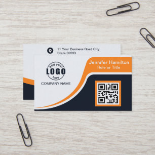 Carte De Visite Professional Black Orange ajoutez votre logo QR Co