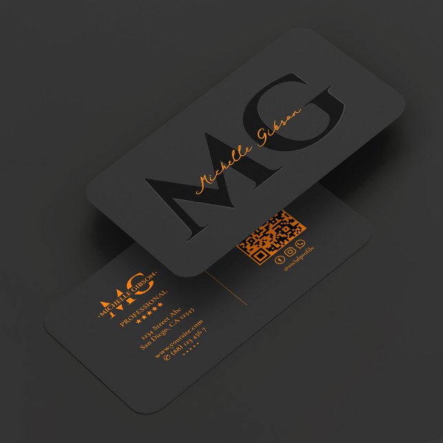 Carte De Visite Professional Black Orange Minimal Initials (Professional Black Orange Minimal Initials Business Card
)