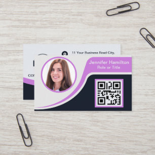Carte De Visite Professional Black Purple ajoutez votre logo QR Bu