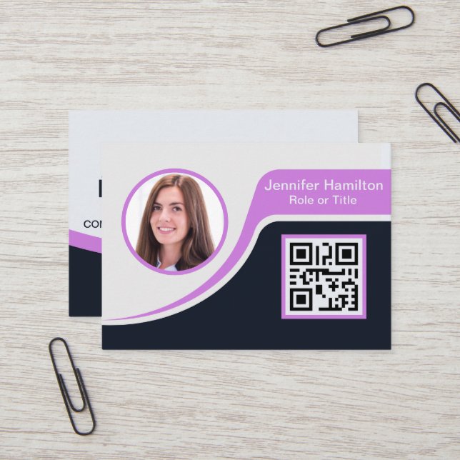 Carte De Visite Professional Black Purple ajoutez votre logo QR Bu (Devant/Arrière en situation)
