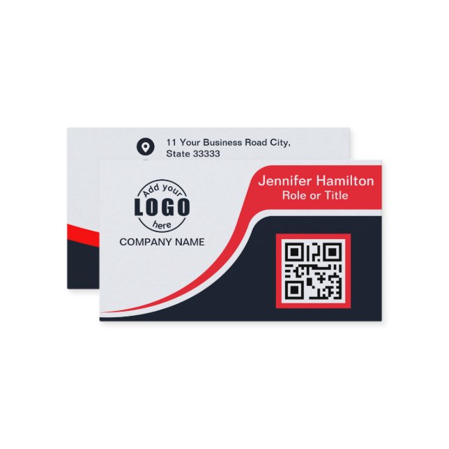 Carte De Visite Professional Black Red ajoutez votre logo QR Code  (Devant/Arrière en situation)