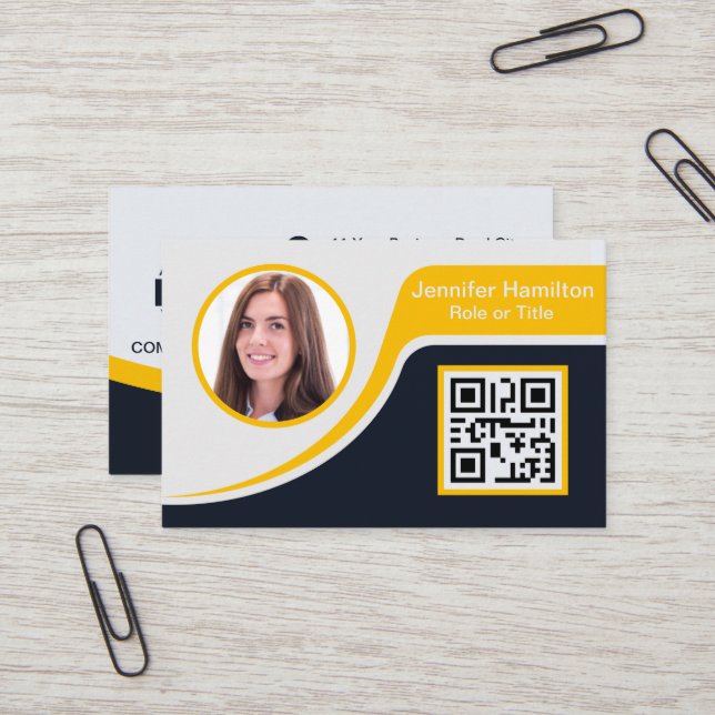 Carte De Visite Professional Black Yellow ajoutez votre logo QR (Devant/Arrière en situation)