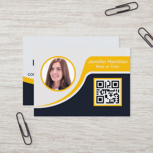 Carte De Visite Professional Black Yellow ajoutez votre logo QR Bu (Devant/Arrière en situation)