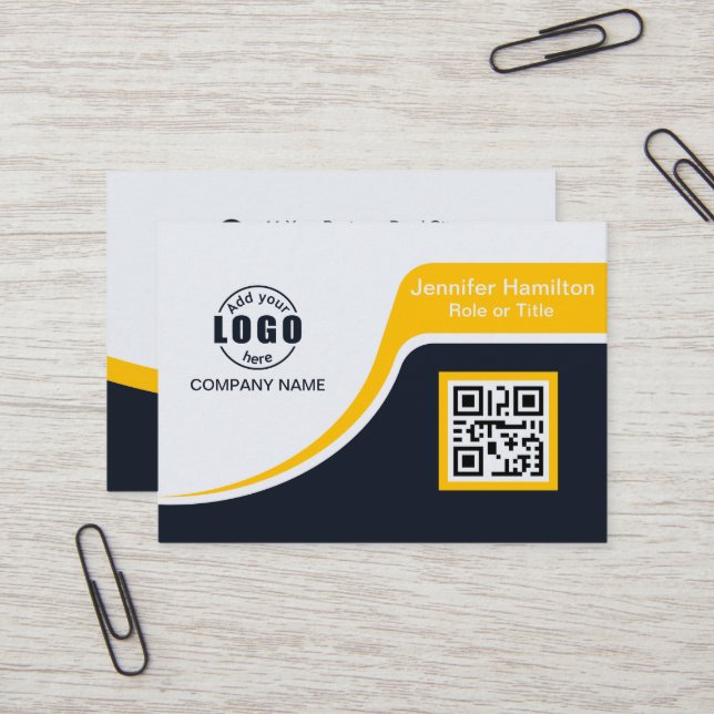 Carte De Visite Professional Black Yellow ajoutez votre logo QR Co (Devant/Arrière en situation)