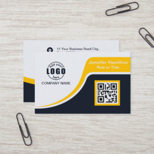 Carte De Visite Professional Black Yellow ajoutez votre logo QR Co