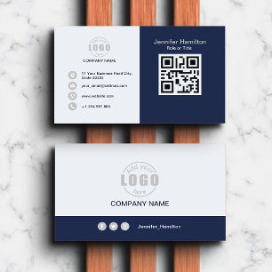 Carte De Visite Professional Blue Grey ajoutez votre logo QR Code