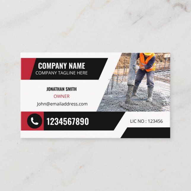 Carte De Visite Professional Concrete Construction Contractor  (Devant)