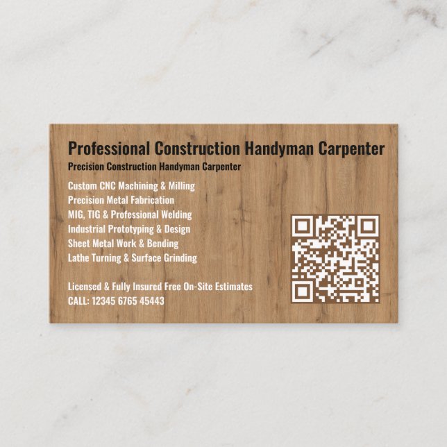Carte De Visite Professional Construction Handyman Carpenter (Devant)