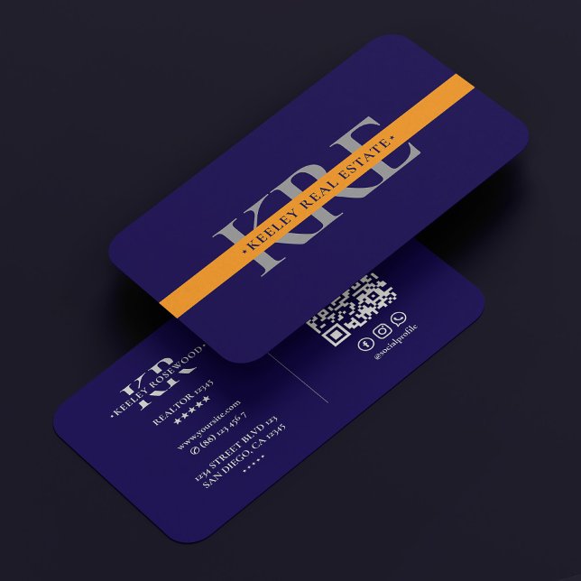 Carte De Visite Professional Dark Blue Orange Marketing moderne (Professional Dark Blue Orange Marketing Modern Business Card
)