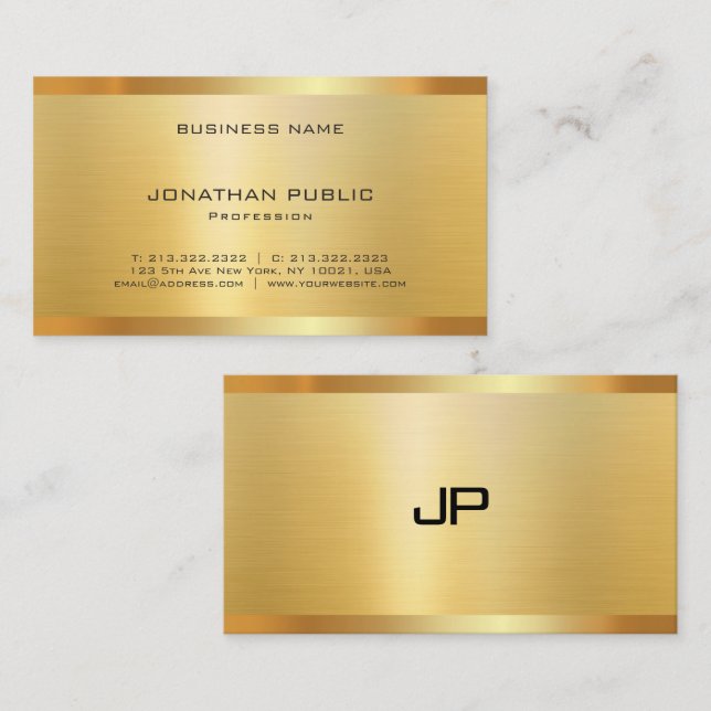 Carte De Visite Professional Elegant Modern Faux Gold Premium Silk (Devant / Derrière)