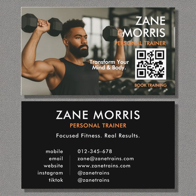 Carte De Visite Professional Fitness Coach Photo QR Code (Créateur téléchargé)
