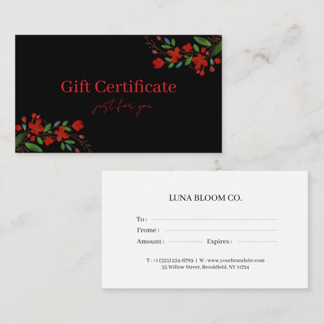 Carte De Visite Professional Gift Certificates for Small Businesse (Devant / Derrière)