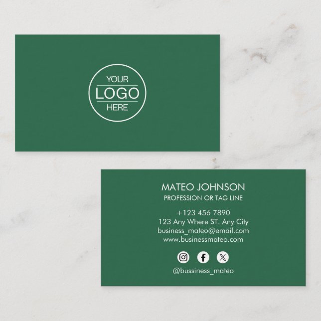 Carte De Visite Professional Green Add your Logo (Devant / Derrière)