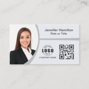 Carte De Visite Professional Grey ajoutez votre logo QR Code Photo