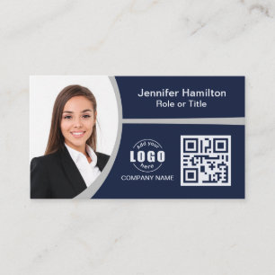 Carte De Visite Professional Grey ajoutez votre logo QR Code Photo