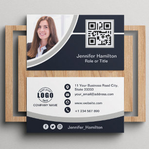 Carte De Visite Professional Grey ajoutez votre logo QR Code Photo